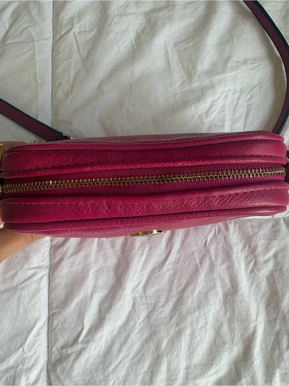 Michael Kors Hot Pink Pebbled Leather Crossbody Bag with Gold Hardware